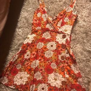 Bright floral button-front dress (size S)